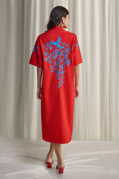 Placement Embroidered Shirt Dress