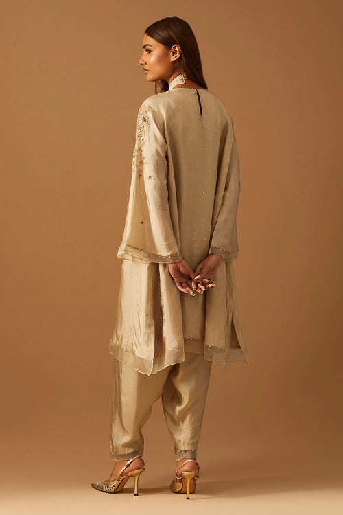Shell Floral Embroidered Silk Salwar Set