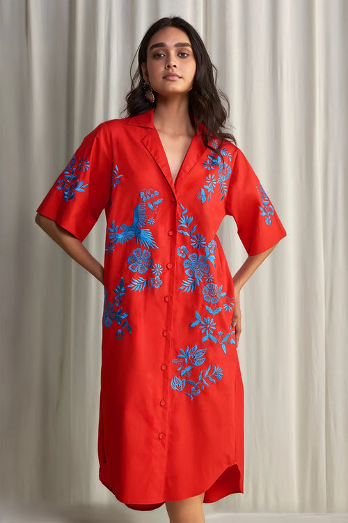Placement Embroidered Shirt Dress
