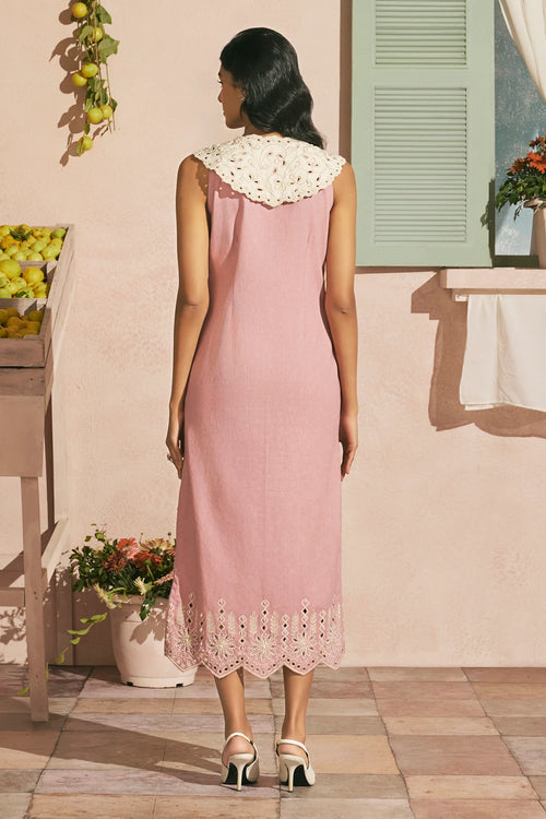 Blush Contrast Cutwork Straight Dress