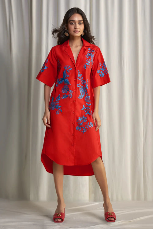 Placement Embroidered Shirt Dress