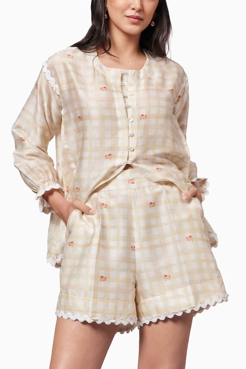 After Glow Rosette Shirt Top and Shorts Coord Set