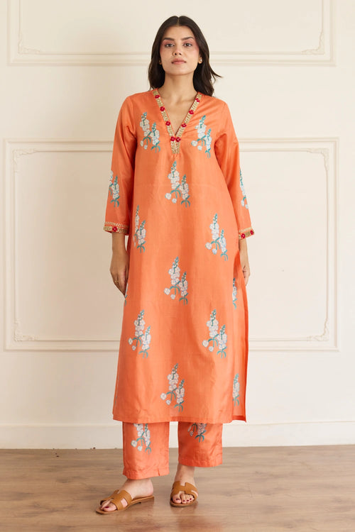 Sunset Bloom Amber Silk Co-ord Set
