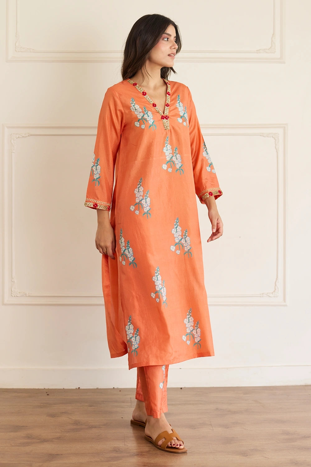 Sunset Bloom Amber Silk Co-ord Set