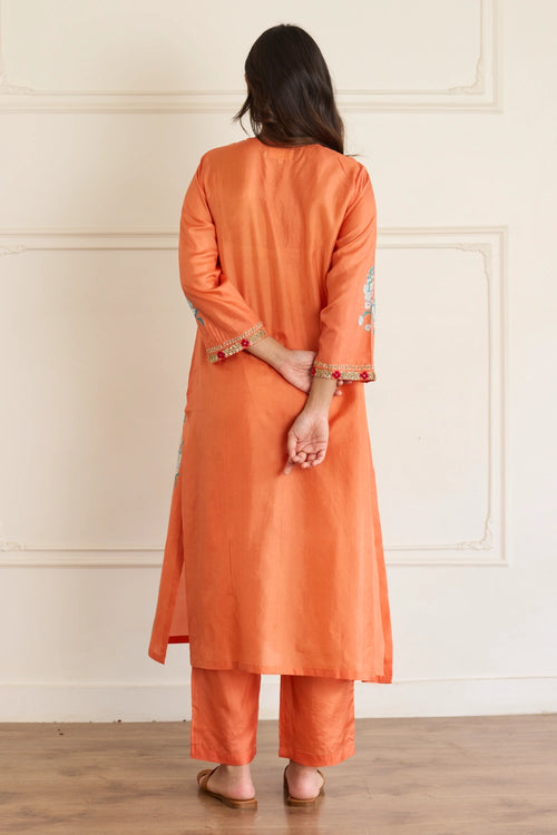Sunset Bloom Amber Silk Co-ord Set