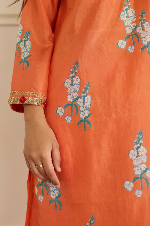 Sunset Bloom Amber Silk Co-ord Set