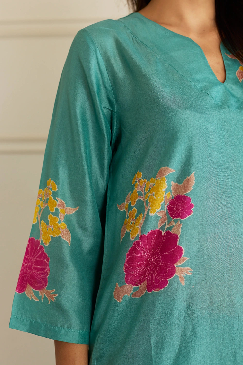Tropical Bloom Aqua Silk Duo Co-ord Set