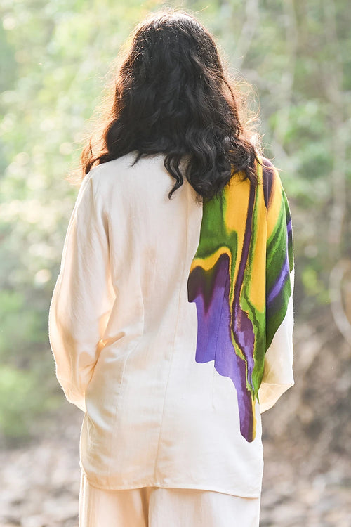 Printed Side-Tie Linen Shirt
