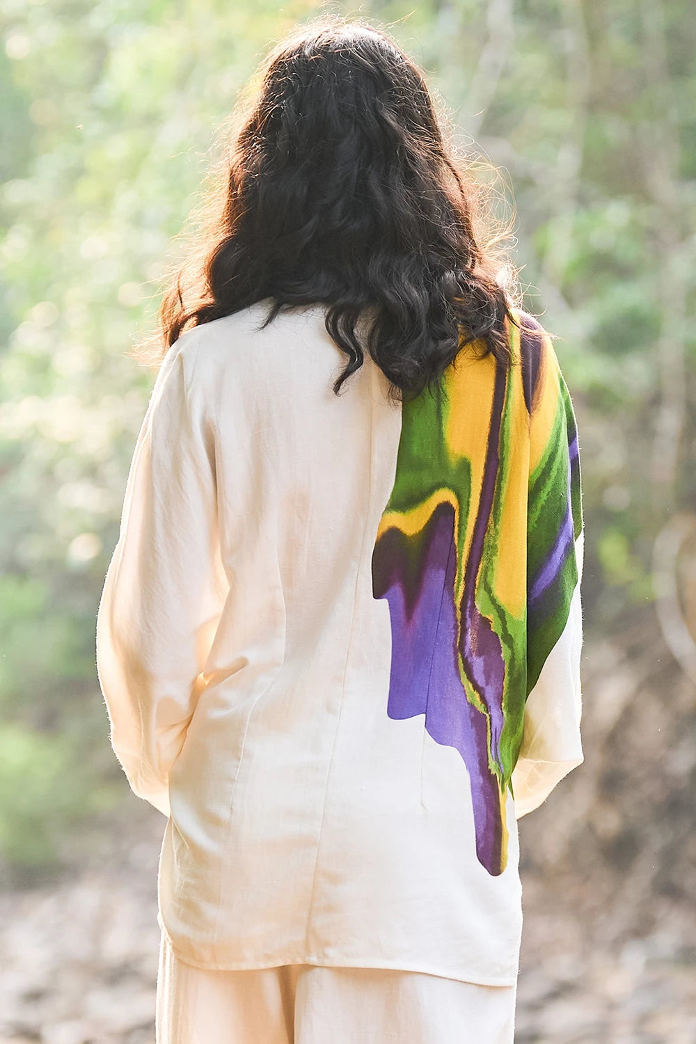 Printed Side-Tie Linen Shirt