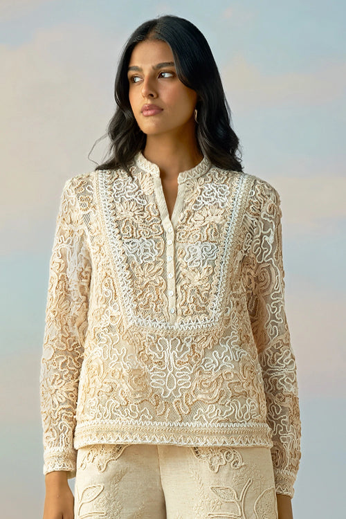 Ribbon And Cord Embroidered Top