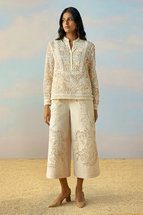Cutwork Embroidered Linen Pant