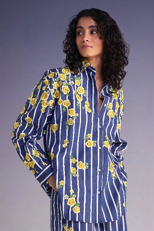 Floral Embroidered Stripe Shirt