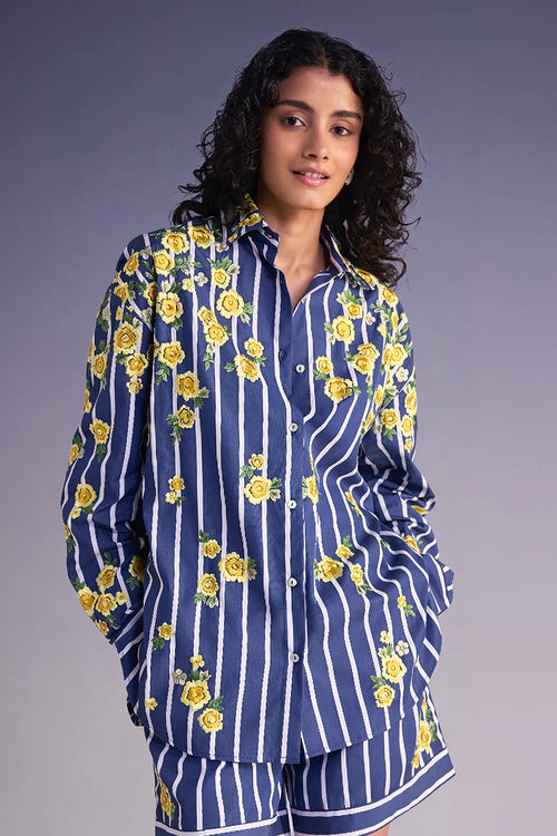 Floral Embroidered Stripe Shirt