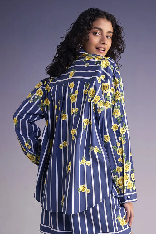 Floral Embroidered Stripe Shirt
