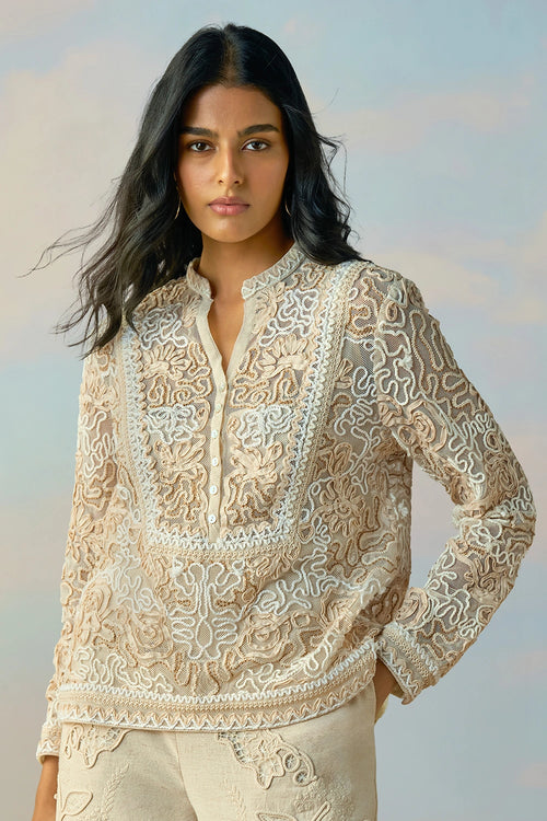 Ribbon And Cord Embroidered Top