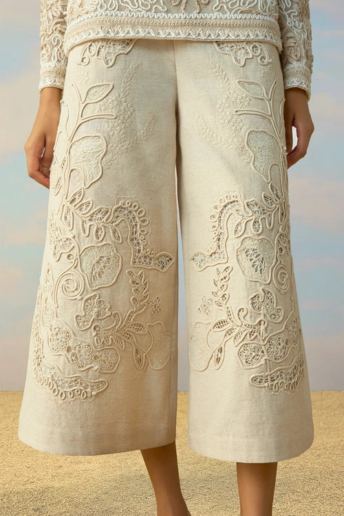 Cutwork Embroidered Linen Pant