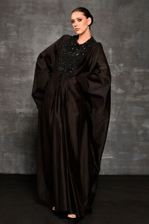 Black Cotton Silk Kaftan Dress