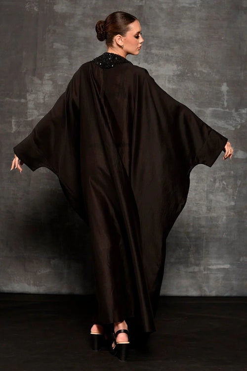 Black Cotton Silk Kaftan Dress
