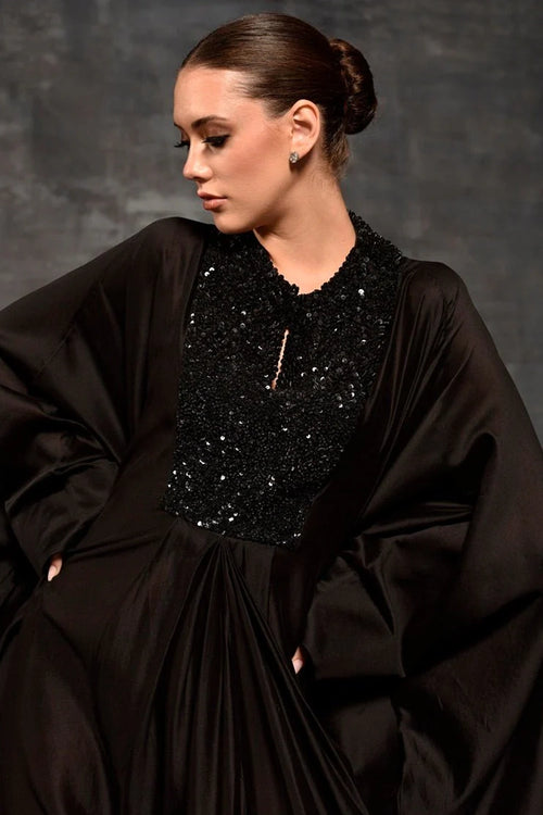 Black Cotton Silk Kaftan Dress