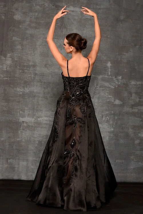 Black Strappy Organza Silk Gown