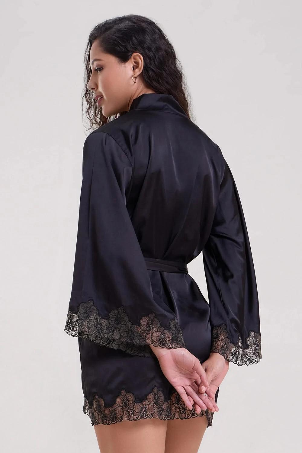 Ella Black Robe with Embroidered Sleeves
