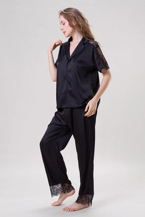Black Lace Pajama Set