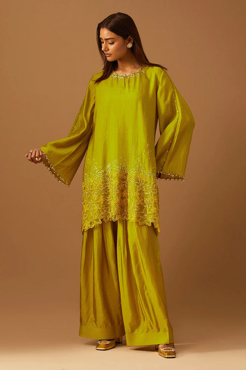 Henna Floral Threadwork Silk Salwar Set