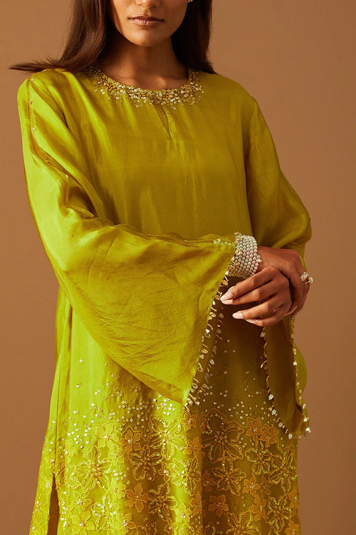 Henna Floral Threadwork Silk Salwar Set