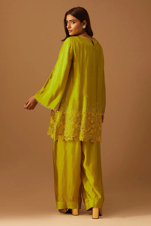 Henna Floral Threadwork Silk Salwar Set