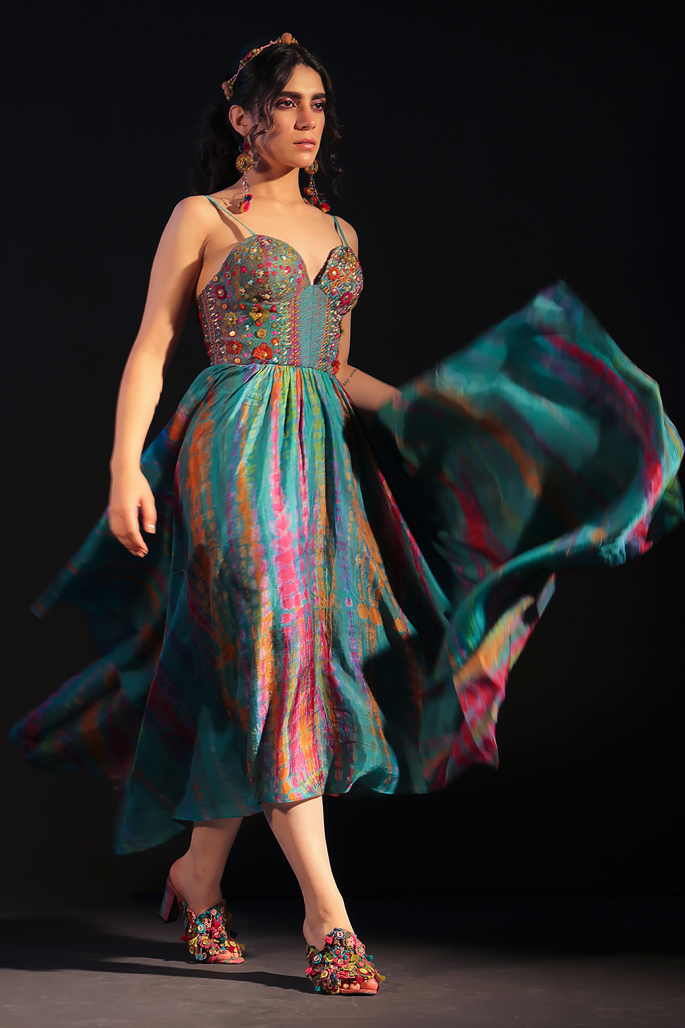 Raziya Tie-Dye Embroidered Dress