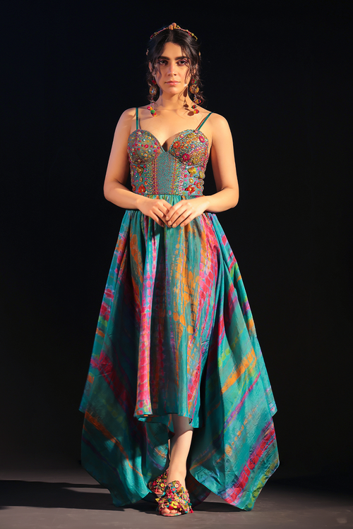 Raziya Tie-Dye Embroidered Dress