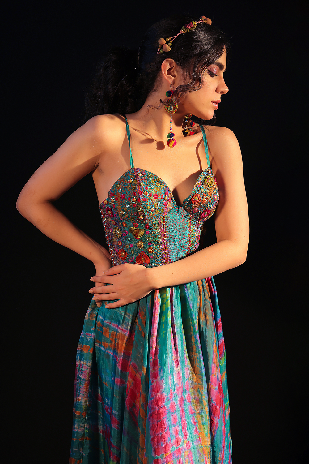 Raziya Tie-Dye Embroidered Dress