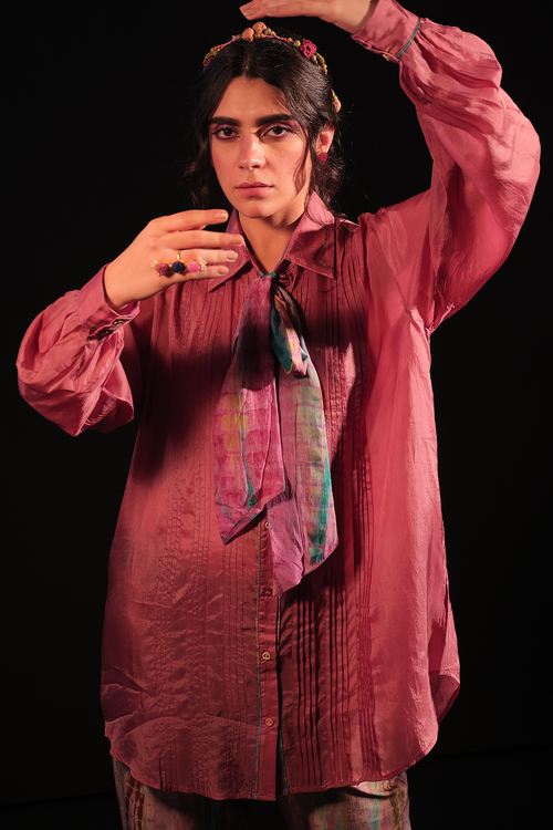 Elizah Pleated Bow Knot Silk Shirt