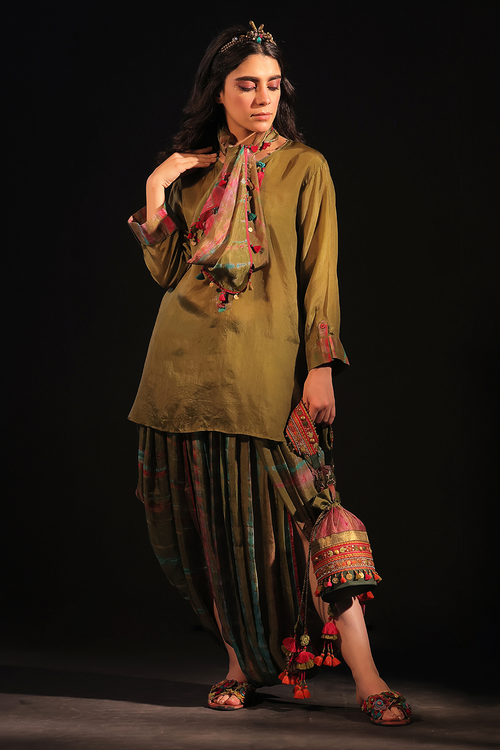 Nura Tunic and Pleated Dhoti with Scarf