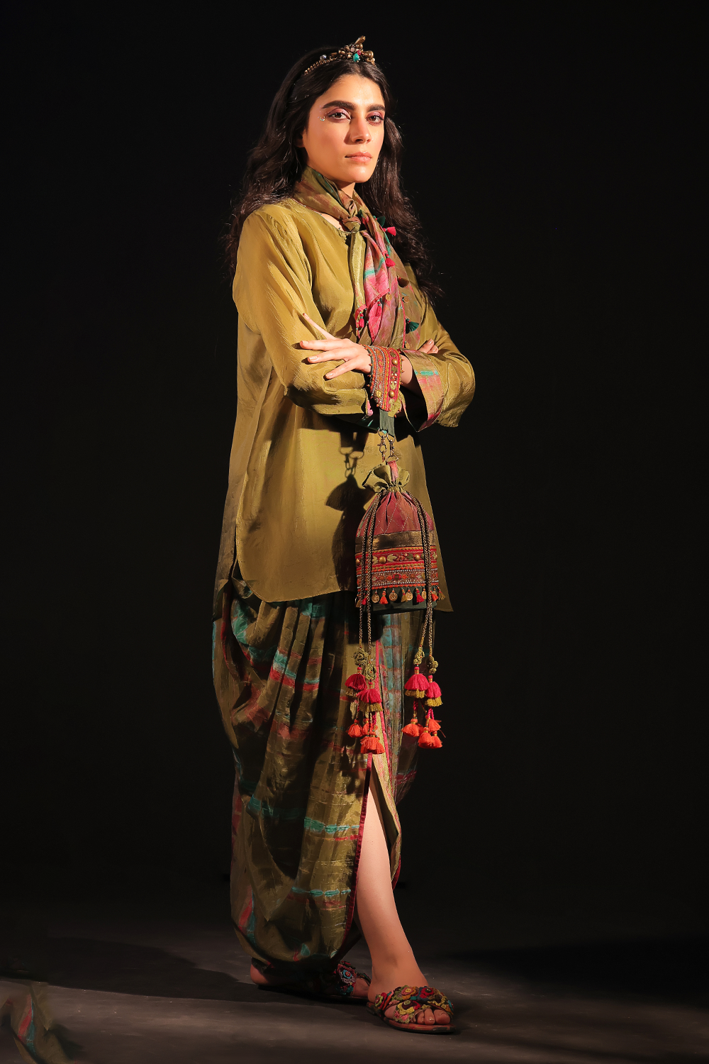 Nura Tunic and Pleated Dhoti with Scarf