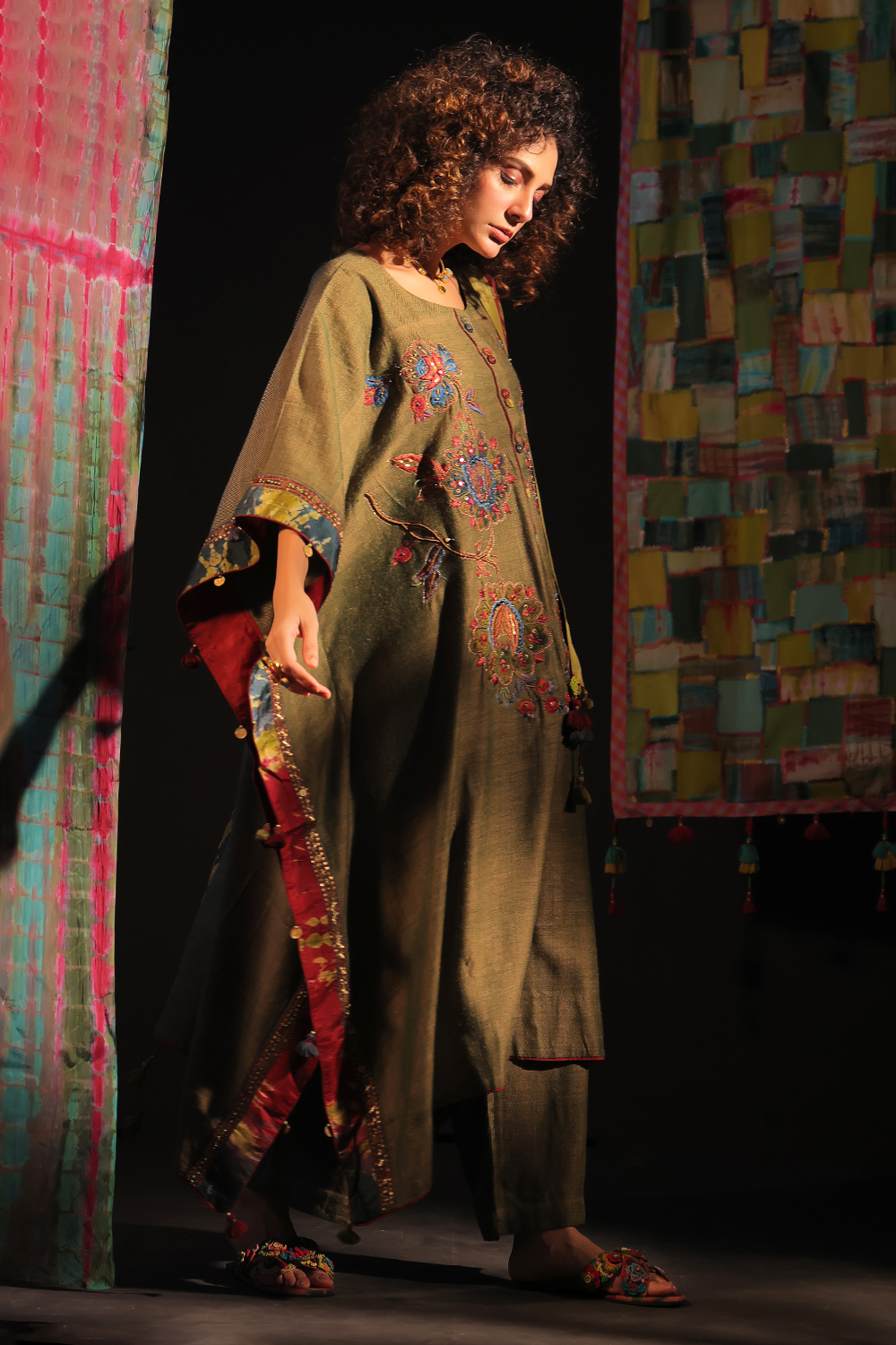 Feezah Embroidered Wool Kaftan Set