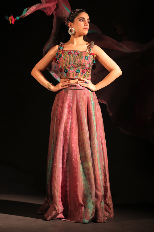 Avantika Lavender Embroidered Tie-Dye Lehenga Set