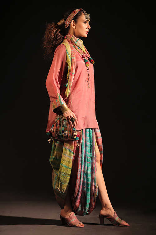 Nura Tunic with Pleated Dhoti and Scarf
