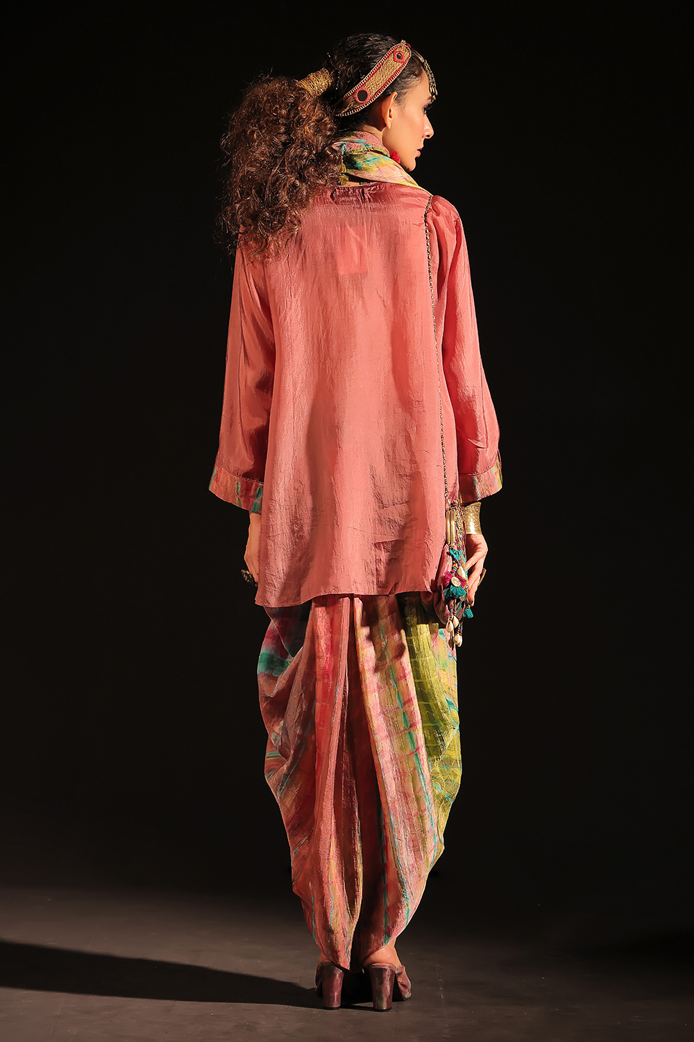 Nura Tunic with Pleated Dhoti and Scarf