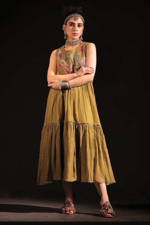 Farukh Embroidered Yoke Gathered Dress and Inner