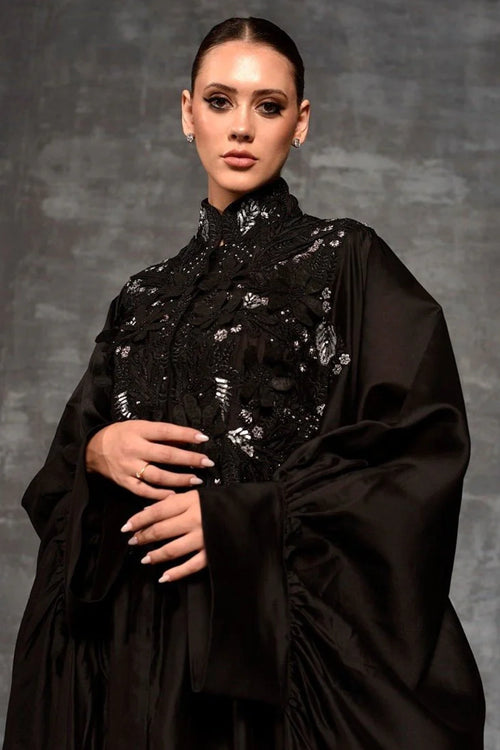 Black Cotton Silk Kaftan
