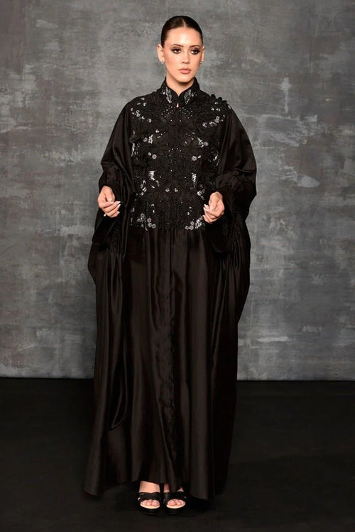 Black Cotton Silk Kaftan