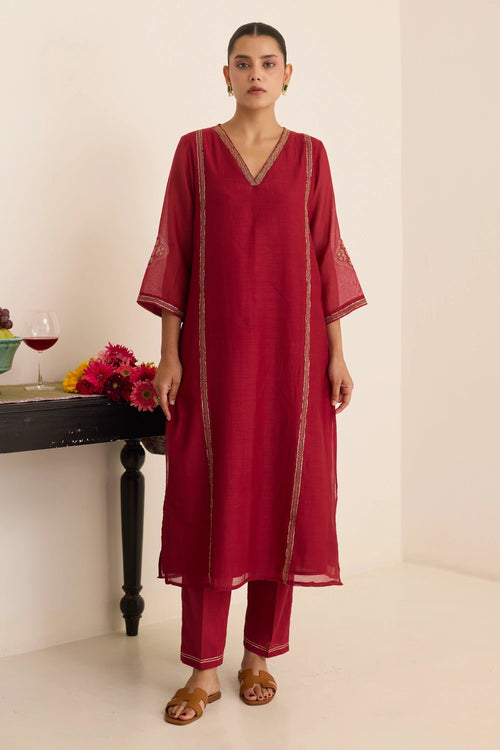 Claret Dream Chanderi Kurta Set
