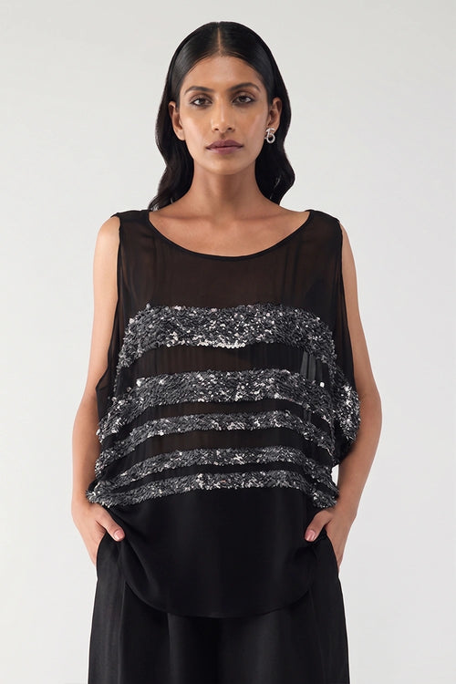 Black Silver Cosmos Top