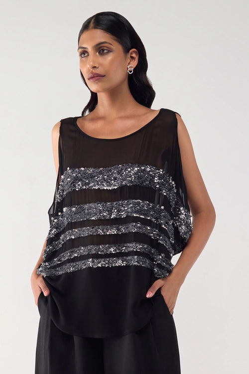 Black Silver Cosmos Top