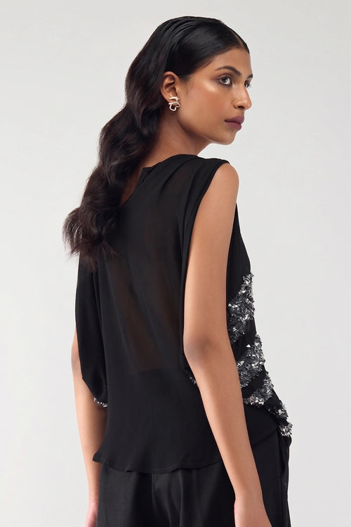Black Silver Cosmos Top