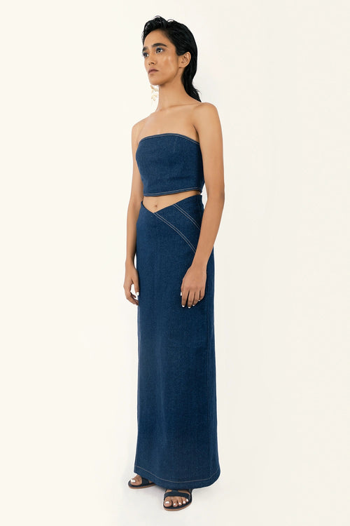 Bandeau Top and Diagonal Slit Skirt