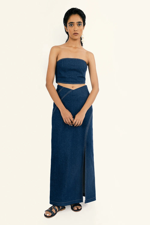 Bandeau Top and Diagonal Slit Skirt