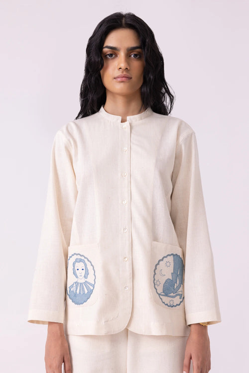 Alma Off White Handwoven Shacket