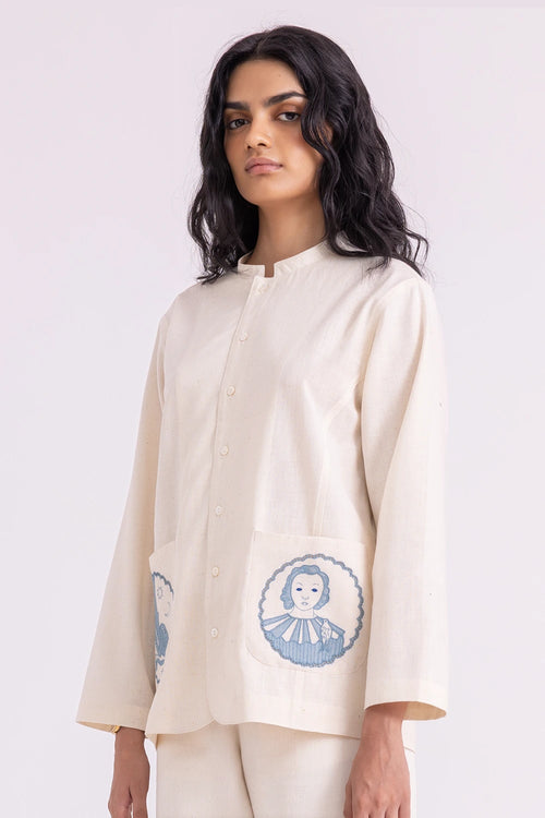 Alma Off White Handwoven Shacket